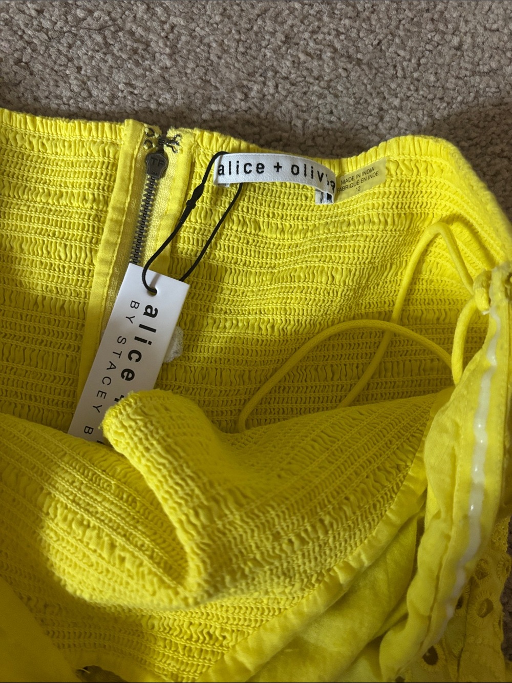 Alice + Olivia Neon Yellow Textured peplum top